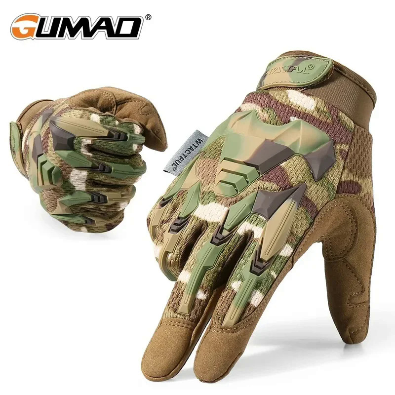 Multicam Găng Tay Chiến Thuật Người Đàn Ông Ngoài Trời Săn Bắn Đi Bộ Đường Dài Leo Núi Thể Thao Cắm Trại Chiến Đấu Chống Trượt Đi Xe Đạp Đầy Đủ Ngón Tay Gă