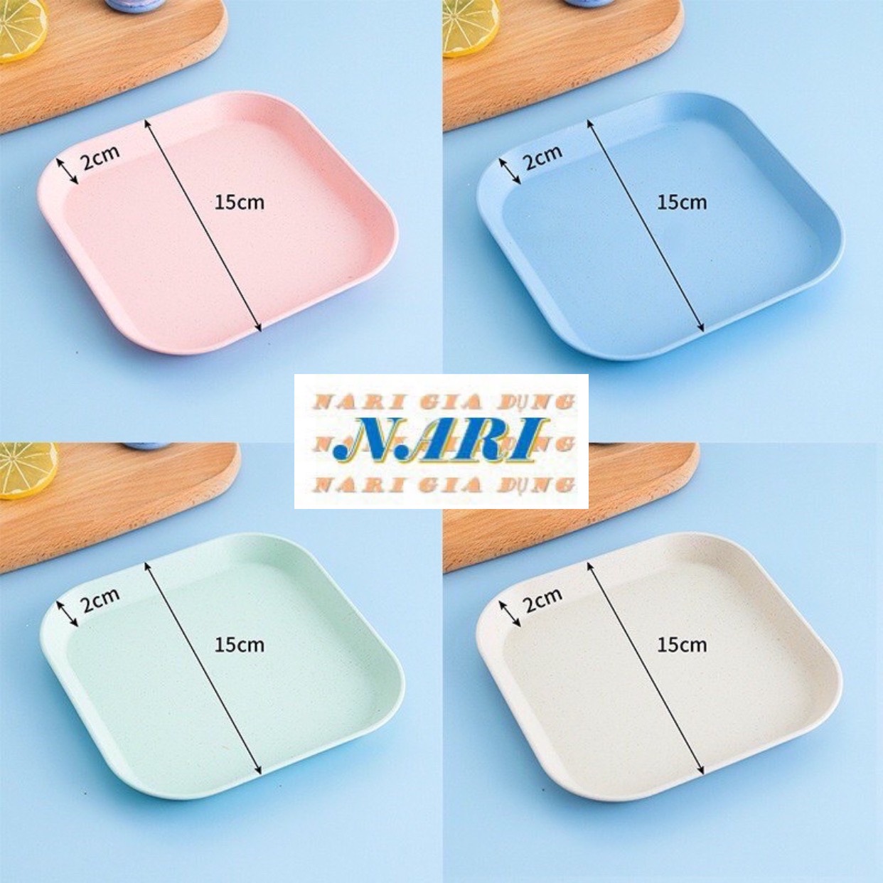 Dĩa nhựa đựng thức ăn, đựng trái cây hình vuông chất liệu lúa mạch - Dĩa nhựa lúa mạch siêu xinh - gia dụng Nari