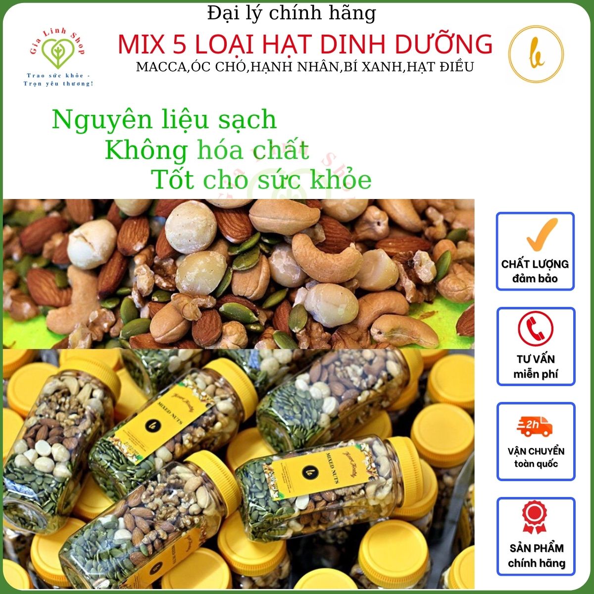 Mixed nuts 300g - 5 loại hạt dinh dưỡng( Bí xanh Mông cổ,macca Úc ,hạnh nhân Mỹ,óc chó Mỹ,hạt điều Việt Nam ) Tốt cho mẹ bầu,tim  mạch,trí não…