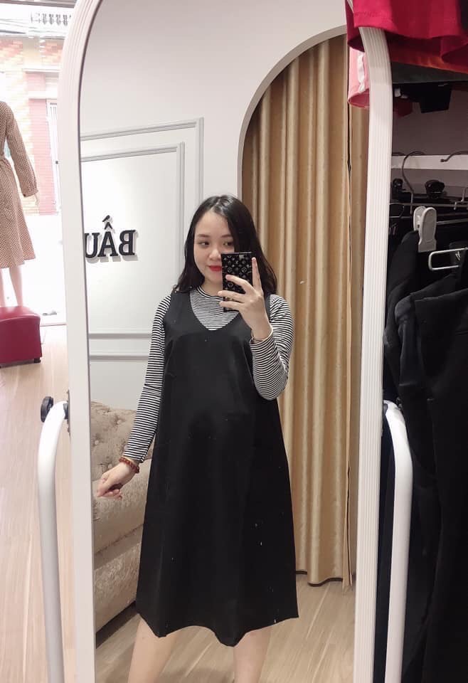 Aidenshop- Yếm bầu công sở chất dày dặn-yếm bầu đen,đầm bầu công sở(không áo)