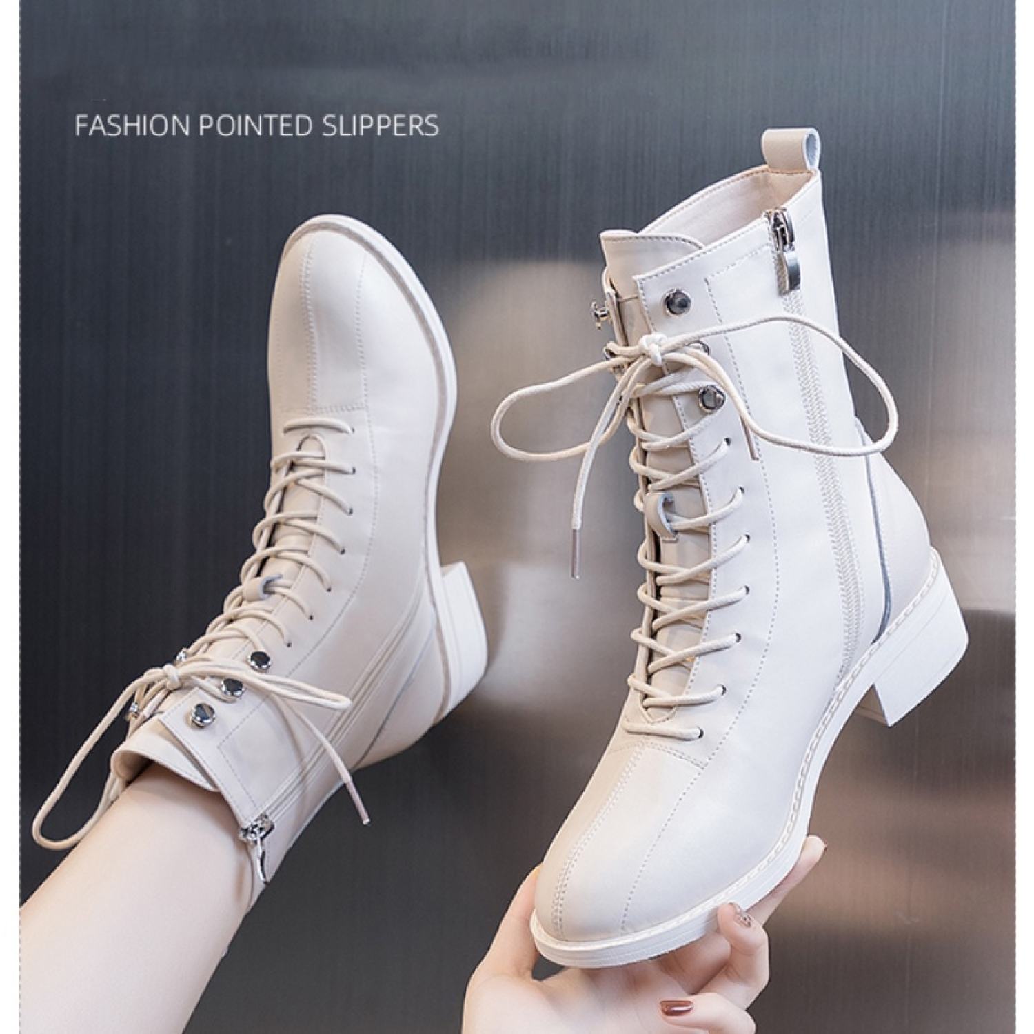 Bốt nữ cổ cao đế thấp 3 phân kéo khoá ulzzang