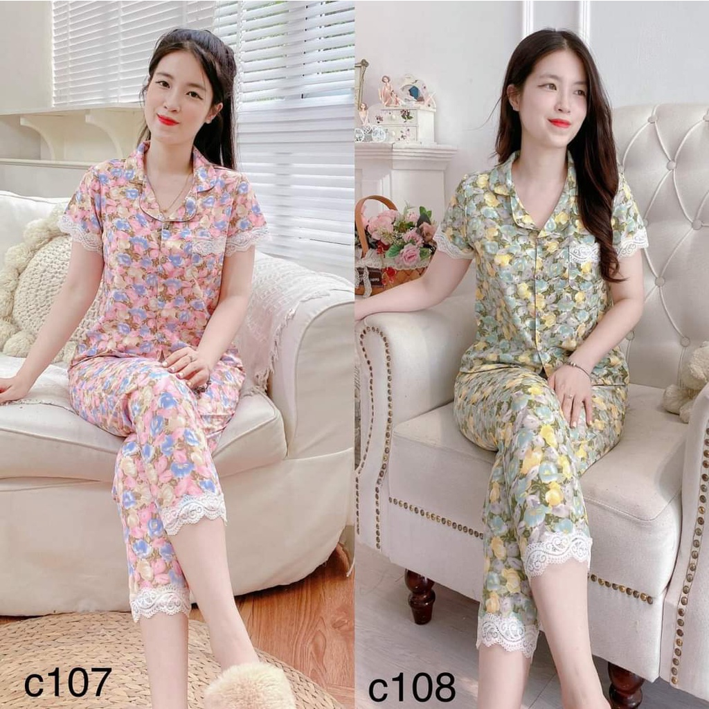 Đồ bộ mặc nhà pizama cộc tay lụa mềm mịn quần áo nữ kiểu dáng đẹp