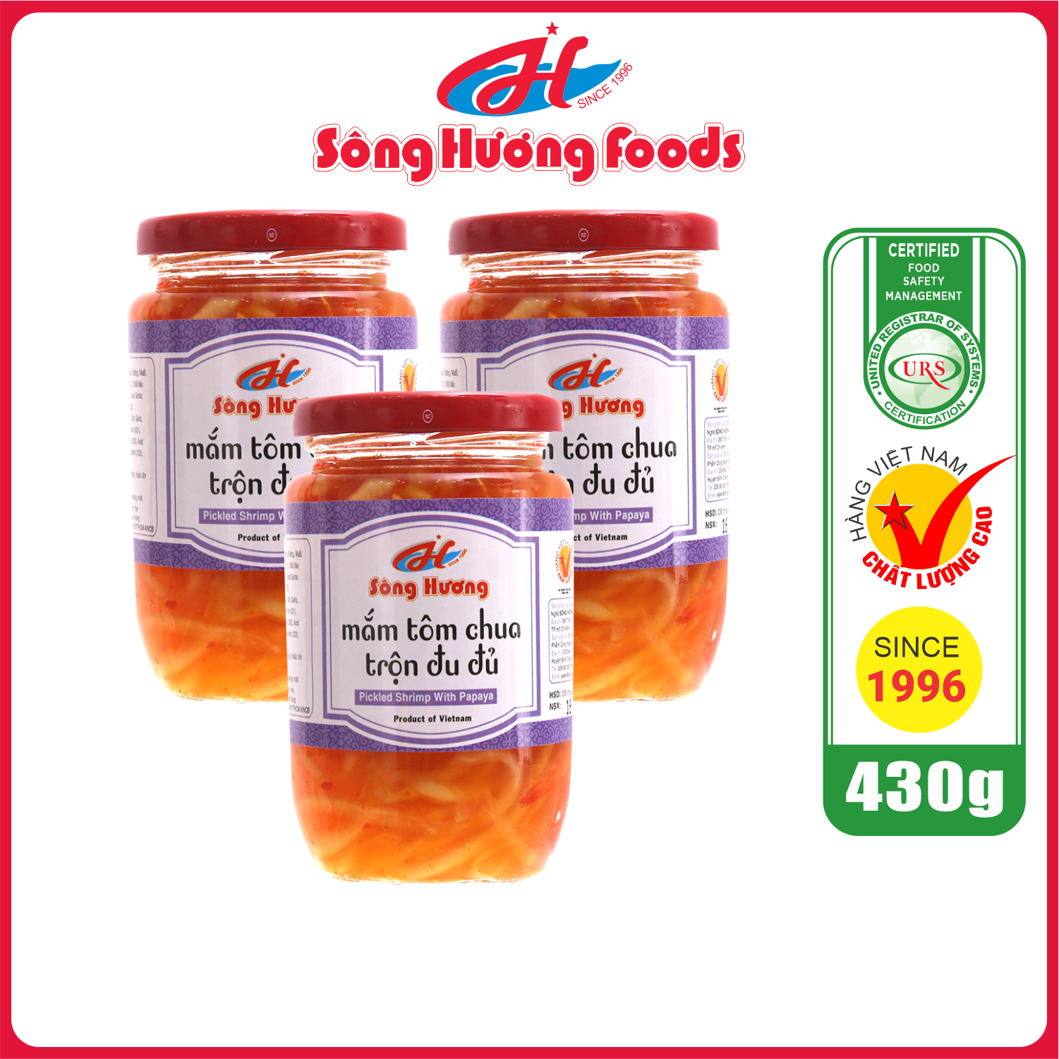 3 Hũ Mắm Tôm Chua Trộn Đu Đủ Sông Hương Foods Hũ 430g - Ăn kèm , bún , phở , mì tôm , thịt nướng , tốt tiêu hóa