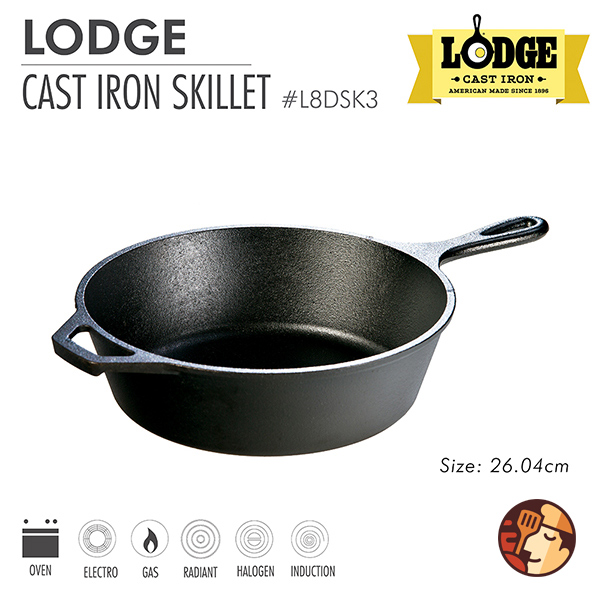 Chảo gang Lodge sâu lòng 26 cm chống dính tự nhiên, dùng được cho mọi loại bếp và lò nướng