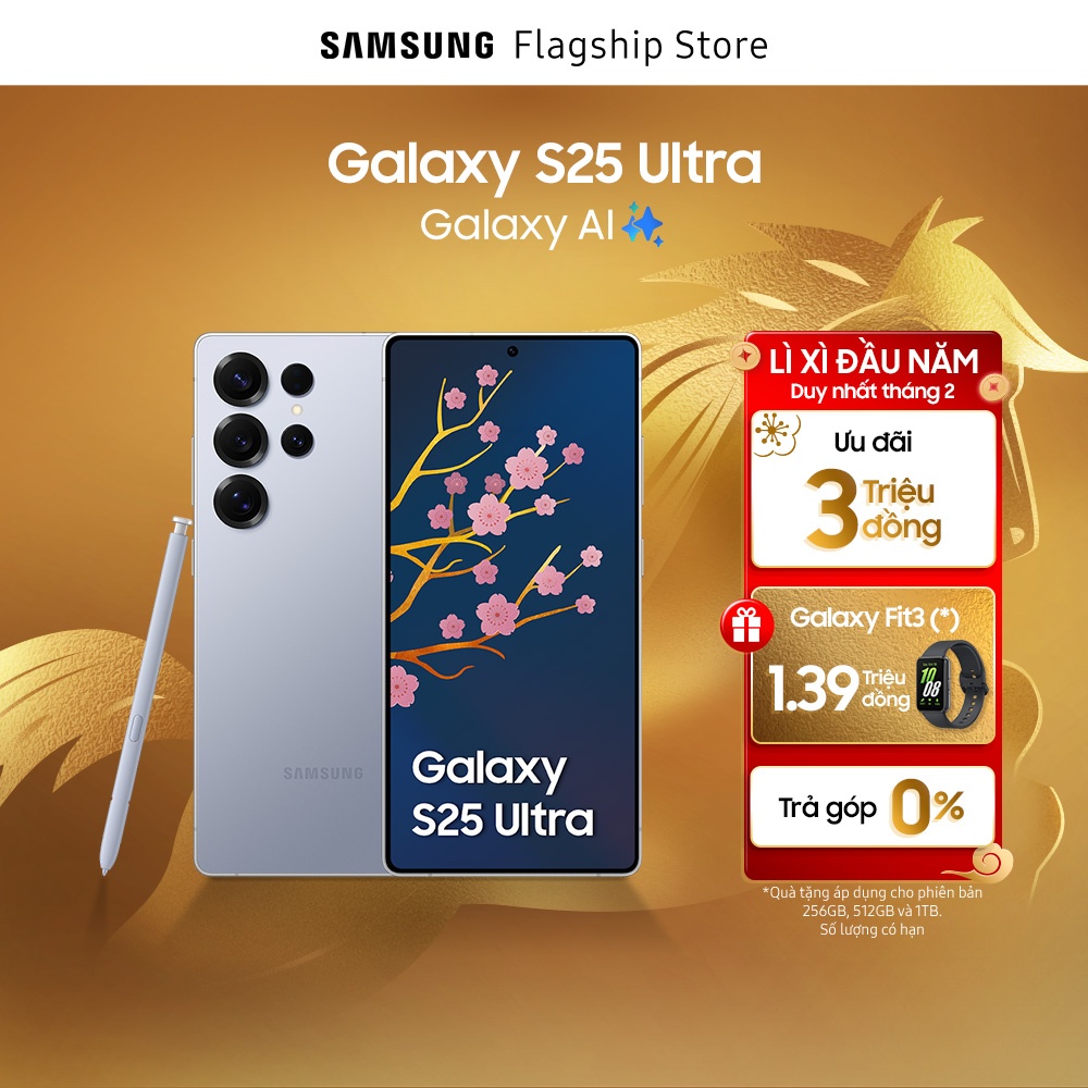 [SIÊU SALE GIỮA THÁNG 15-17.6] [COMBO FIT3 + SẠC 45W] [KIỂM TRA GIỎ HÀNG] Điện thoại Samsung Galaxy S25 Ultra, Điện thoại AI, Tìm kiếm thông minh, Video camera đêm Nightography, S Pen đa nhiệm Giá 31,990,000 Đồng*Miễn phí vận chuyển