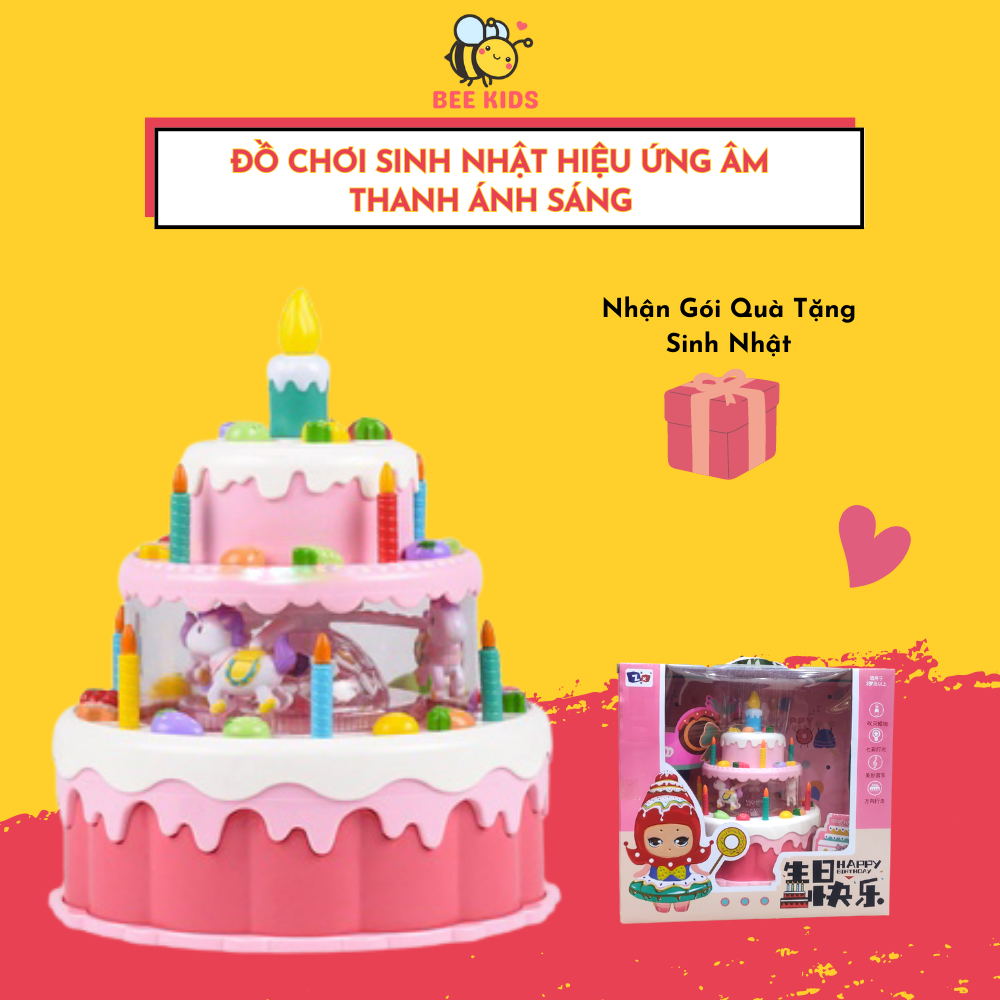 Đồ chơi bánh kem sinh nhật 3 tầng có đèn nhạc vui nhộn,đồ chơi âm nhạc, đồ chơi sinh nhật , đồ chơi âm nhạc - BeeKids