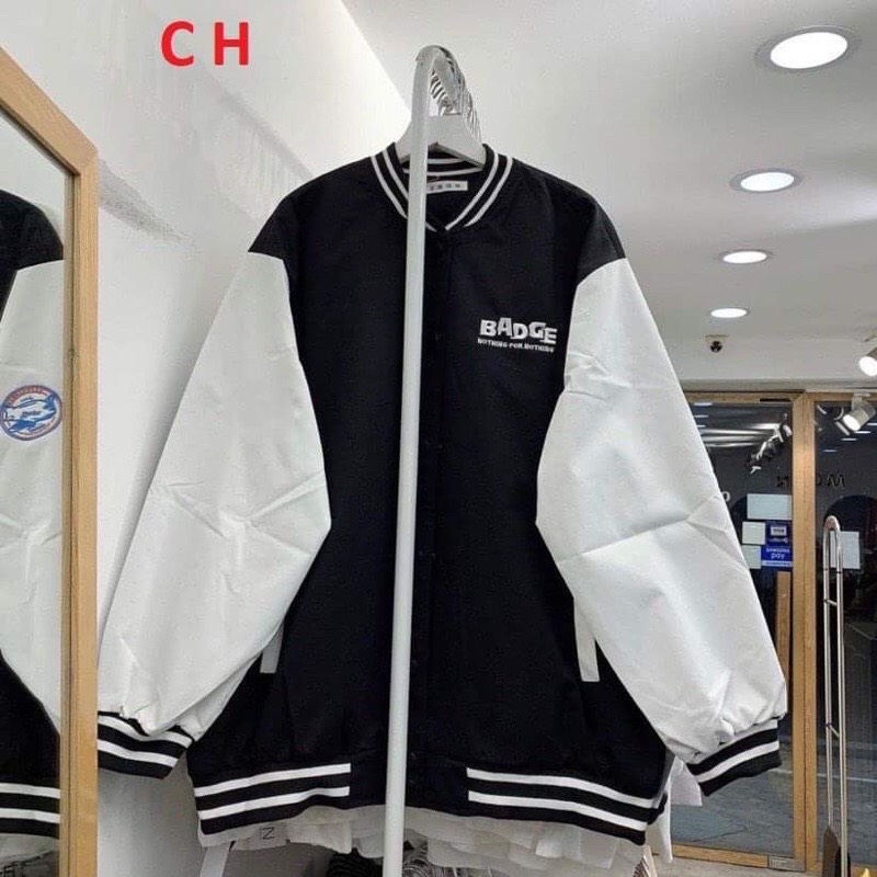 Áo gió BOMBER phối tay trắng BADGE CH12, Thời trang nữ, Áo kiểu, Áo đẹp, Áo khoác