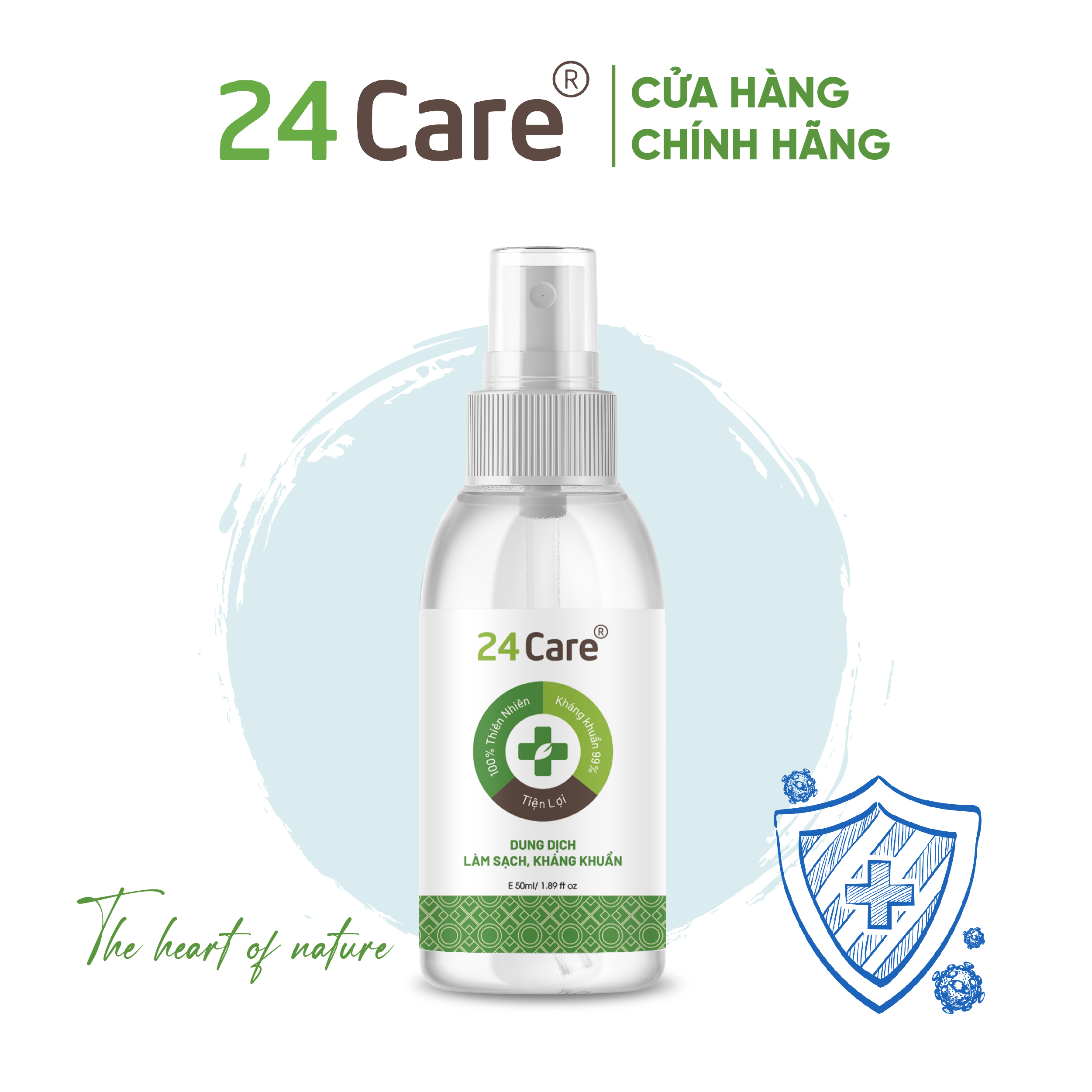 Xịt sát khuẩn tinh dầu Sả Chanh 24Care - diệt khuẩn 99,9%, xịt rửa tay khô, xịt khử trùng không khí và đồ vật