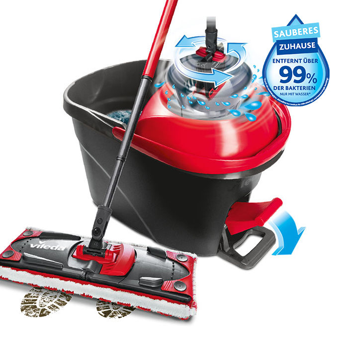 BỘ LAU NHÀ VILEDA ULTRAMAT TURBO / MÀU ĐEN ĐỎ - HÀNG NHẬP ĐỨC