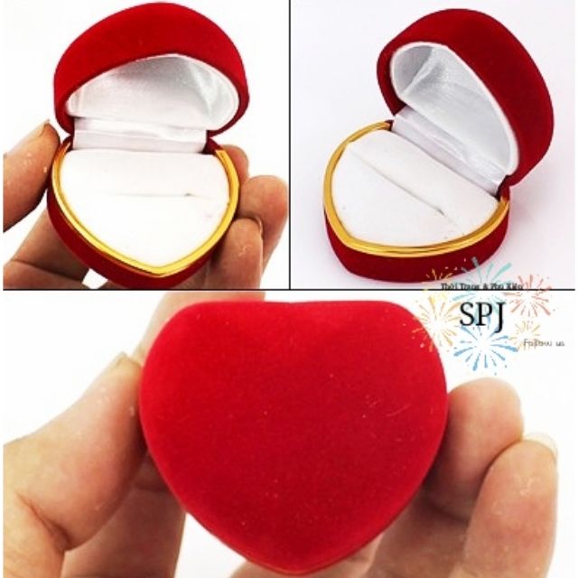 Hộp trang sức nhung đỏ hình trái tim đựng nhẫn