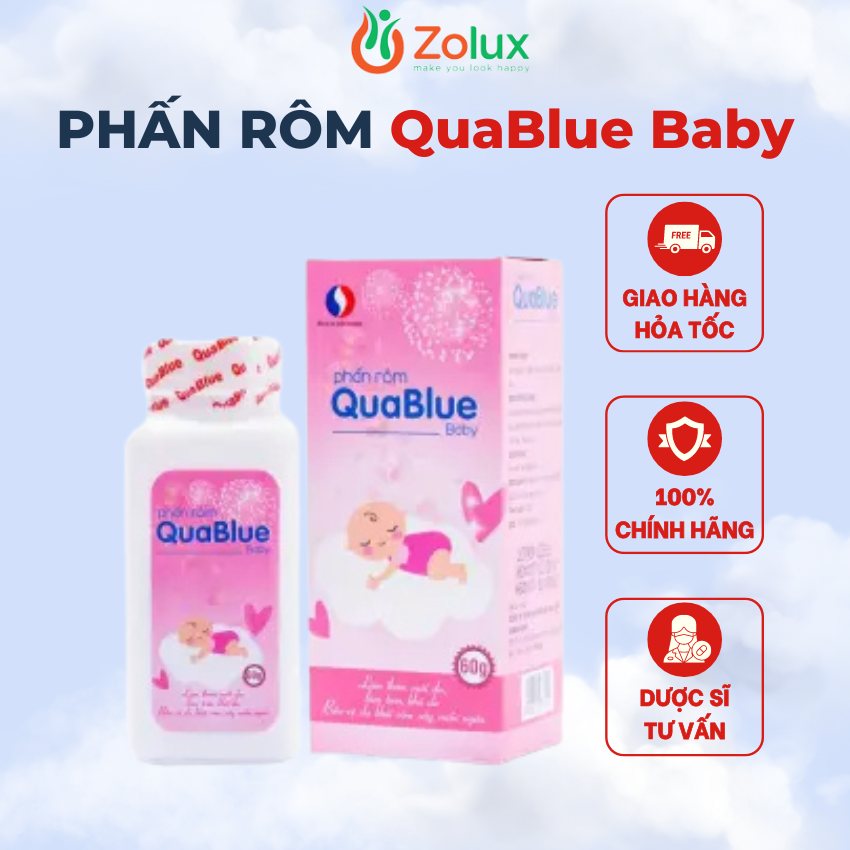 Phấn rôm an toàn dịu nhẹ cho trẻ nhỏ Quablue - chai 60g