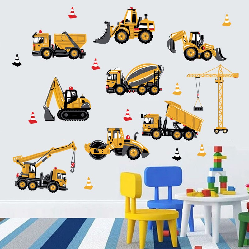 [Hoàn Tiền 10%]🚜🚜🚜Tranh decal dán tường XE CÔNG TRÌNH XÂY DỰNG cho bé - Decal dán tường️🚜🚜🚜