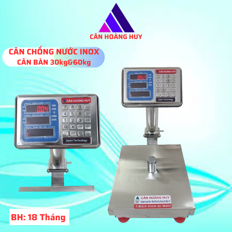 Cân điện tử tính tiền,Cân chống nước 60kg inox toàn phần,chuyên dùng cho cân đồ hải sản,liên quan đến nước-CÂN HOÀNG HUY