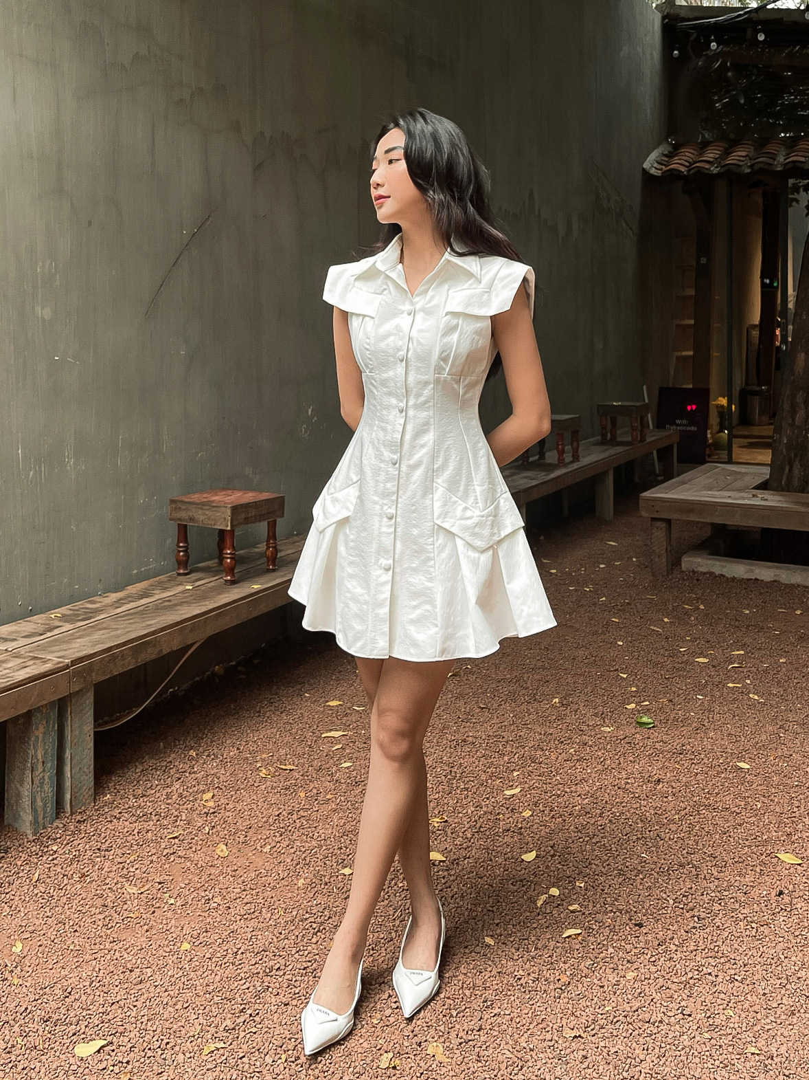 Đầm sm xếp ly tay con , Peace House Clothing