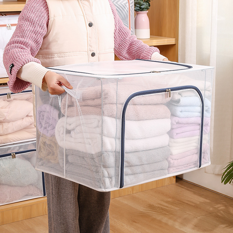 KIOOK Thùng đựng quần áo Giỏ đựng đồ quần áo Túi đựng quần áo khung sắt trong suốt cao cấp có thể gập lại 66L/110L
