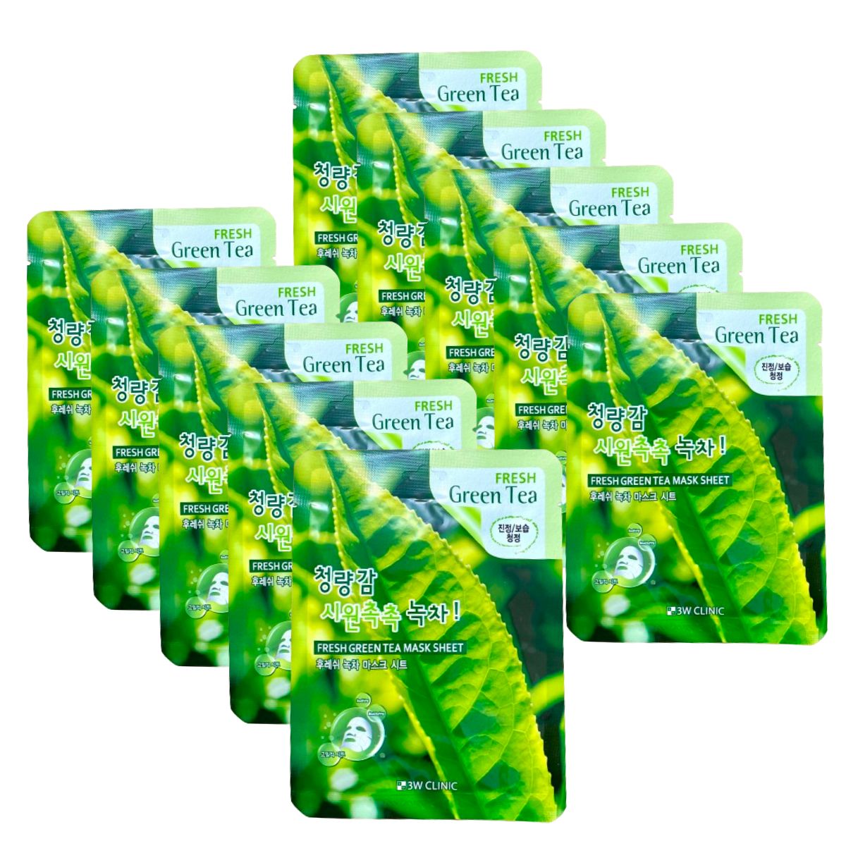 Gói 10 mặt nạ trà xanh dưỡng ẩm da 3w clinic fresh green tea mask sheet 23ml