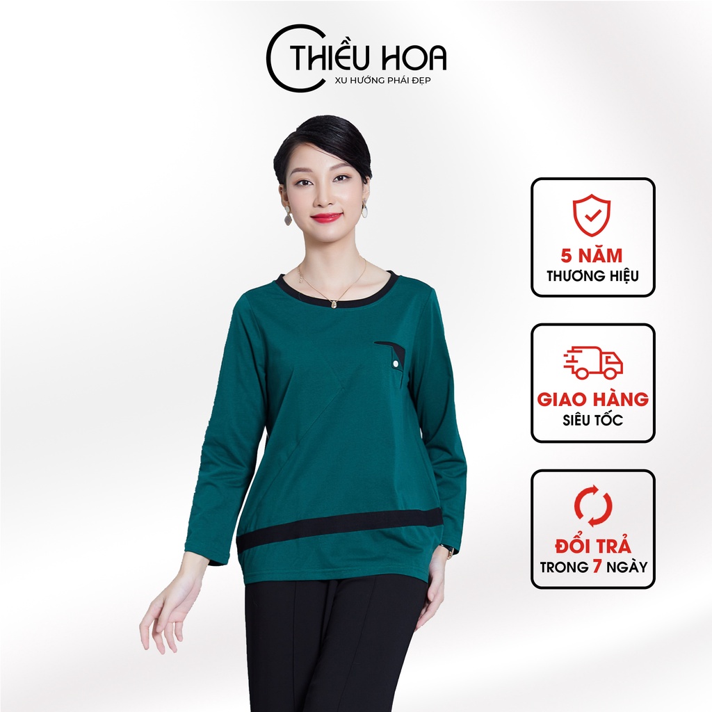 Áo thun nữ trung niên tay dài thiều hoa kiểu dáng thanh lịch h0204
