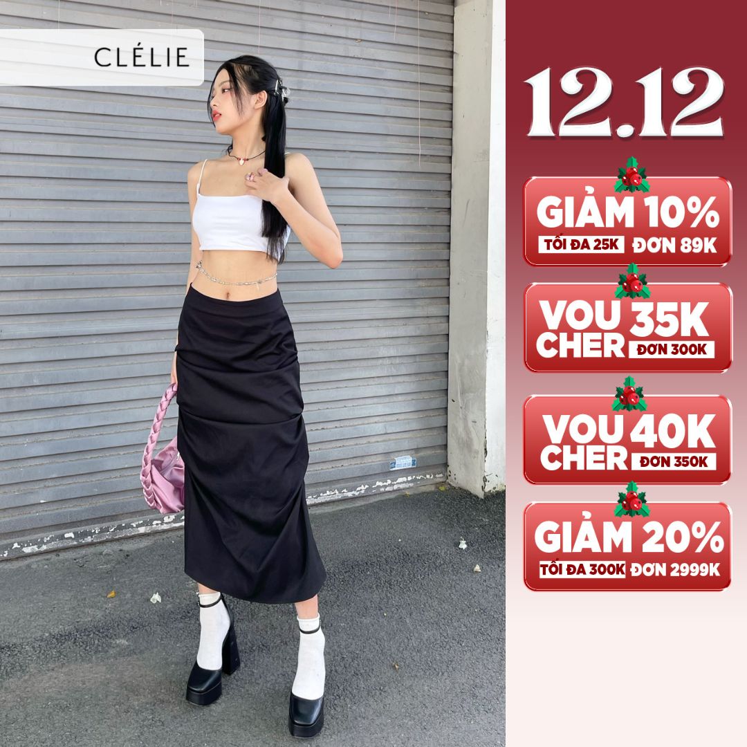 Chân váy xẻ tà dài xếp li MENA SKIRT - CLÉLIE