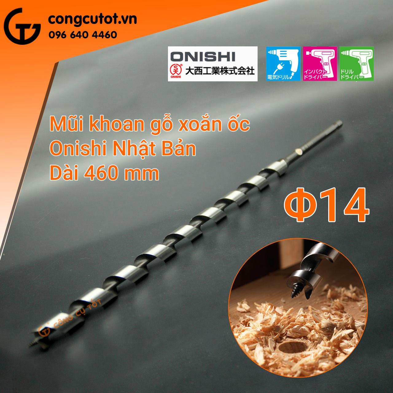 Mũi khoan gỗ xoắn ốc Onishi chuôi lục dài 460mm