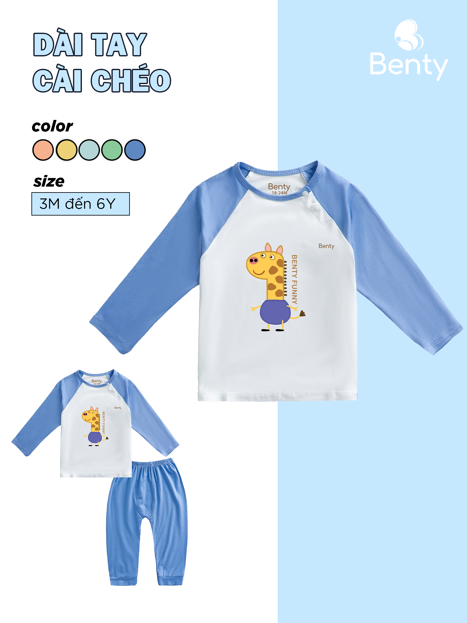  Bộ dài tay cài chéo in hình hươu BT020 BENTY chất mềm mịn thoáng khí đồ bộ trẻ em chính hãng 