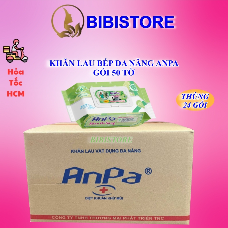 (THÙNG 24 GÓI) Khăn Ướt Đa Năng Lau Bếp ANPA Gói 50 Tờ ̣(Bibistore HCM)