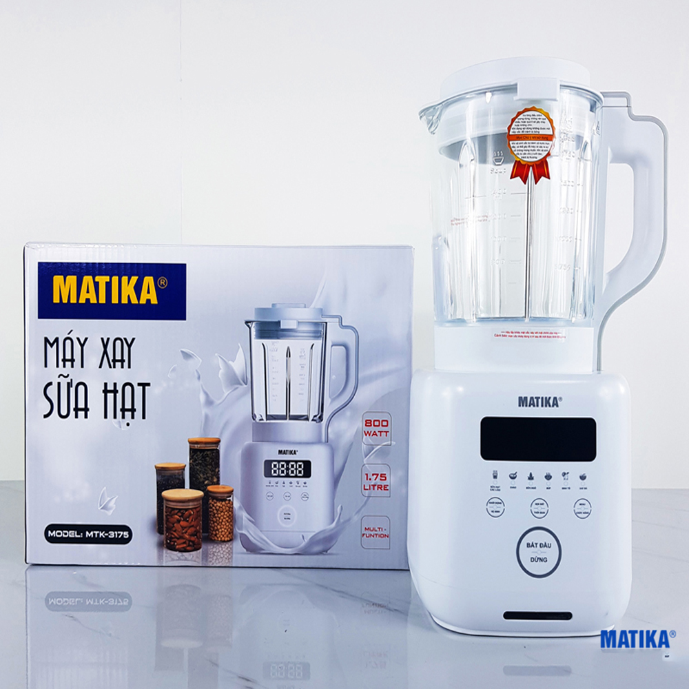 Máy làm sữa hạt matika 1.75l mtk-3175, máy xay sữa hạt công suất 800w xay sữa đậu nành, xay sinh tố, khuấy, xay bắp, nấu cháo, xay rau củ quả, máy xay có 6 chức năng nấu tự động giúp nấu được nhiều thức uống thơm ngon