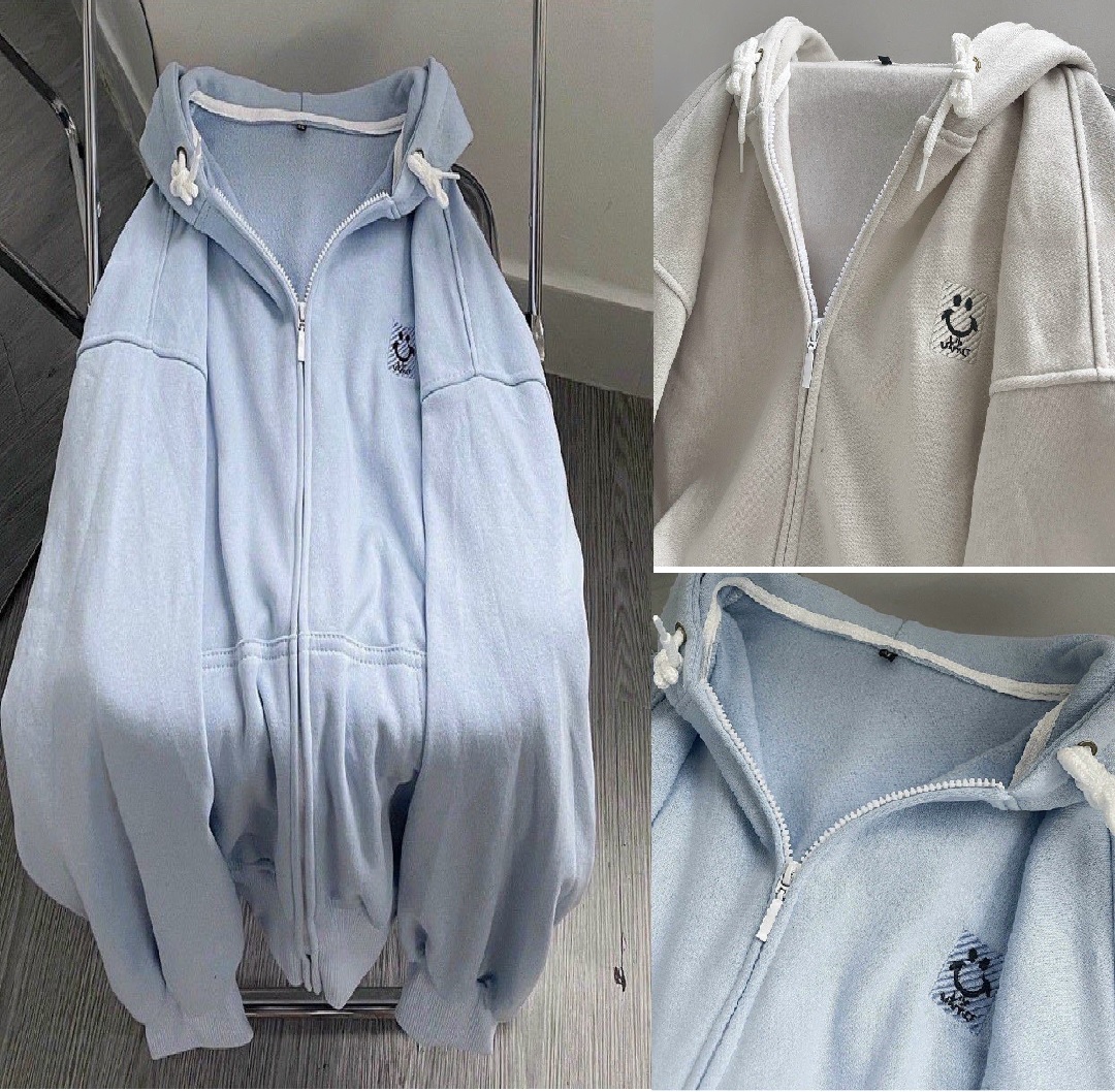 Áo khoác nỉ thun form rộng nam nữ thêu logo mặt cười phong cách thời trang