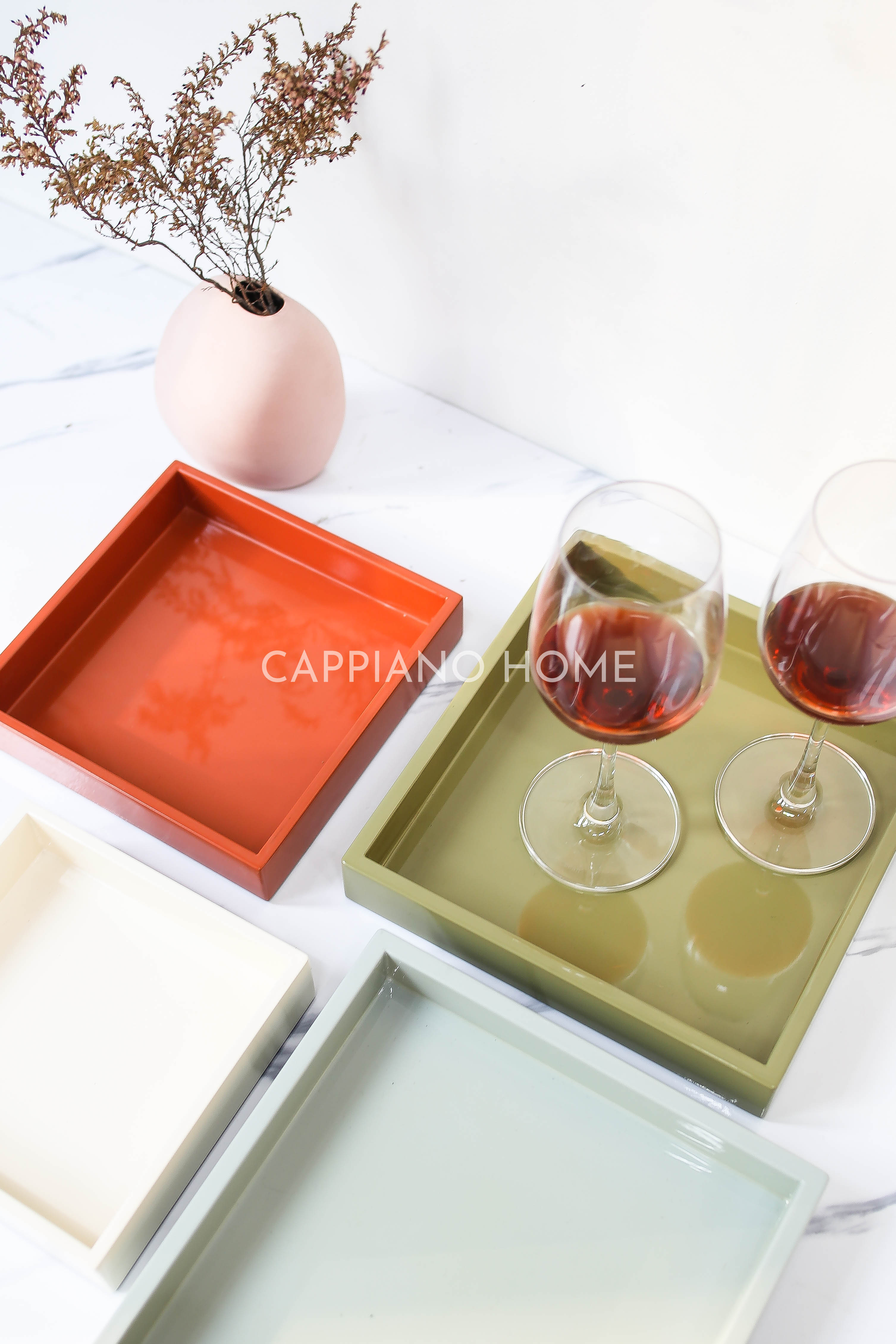 Khay sơn mài màu sắc, khay vuông sơn mài nhiều cỡ | Capiano Home