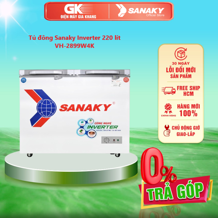 Tủ đông sanaky inverter 220 lít vh-2899w4k - 2 cửa2 ngăn 1 đông 1 mát220 lít - giao toàn quốc
