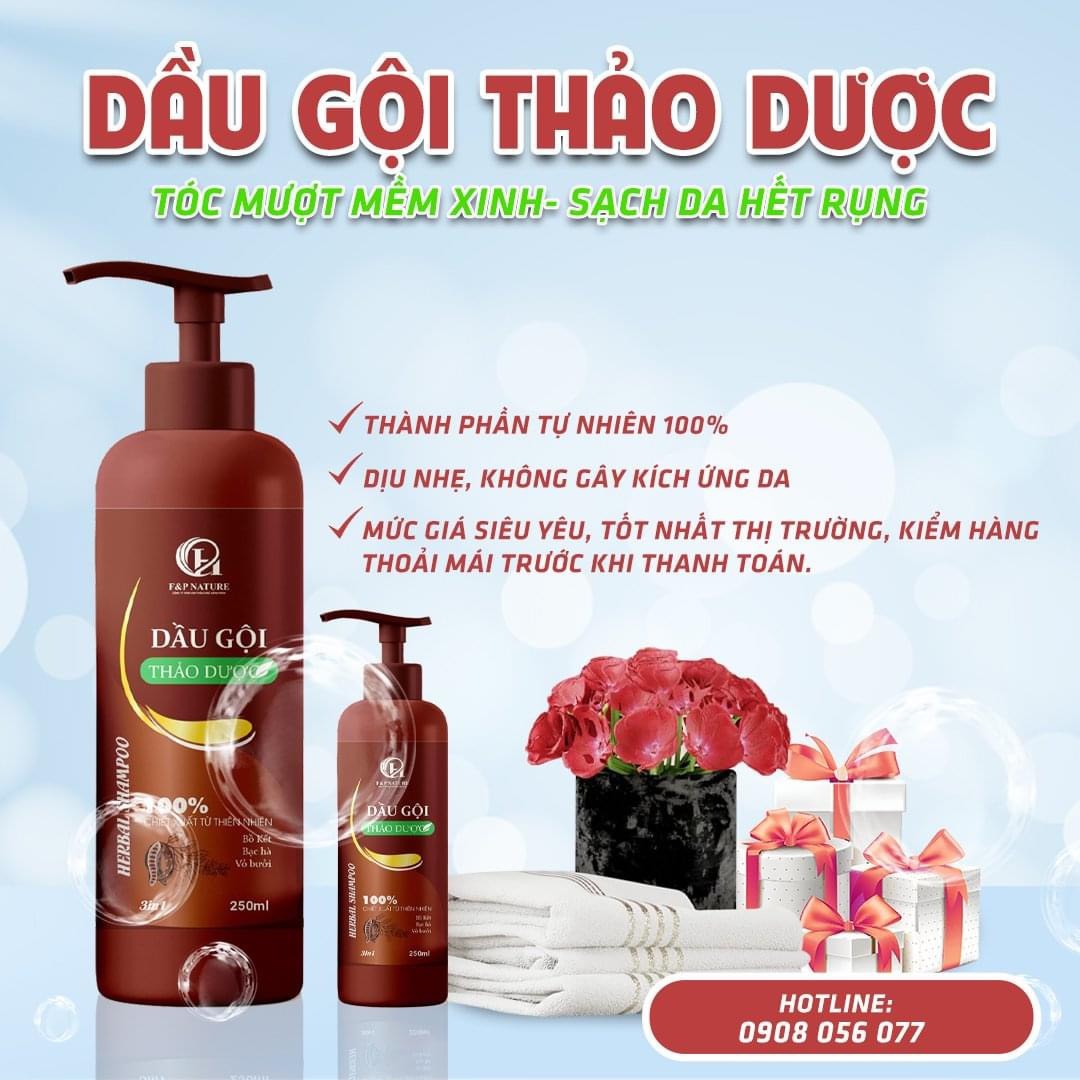 Dầu gội thảo dược thiên nhiên F&P Nature, tinh chất bưởi, bồ kết, bạc hà 500ml