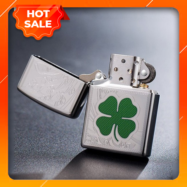 Hột Quẹt Bật Lửa Zippo Mỹ Chính Hãng Cỏ 4 Lá May Mắn - Dùng Xăng Bấc Đá Cao Cấp