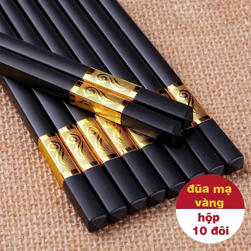 Đũa ăn cơm mạ vàng cao cấp nhựa kháng khuẩn khảm vàng phong cách hàn quốc 27cm