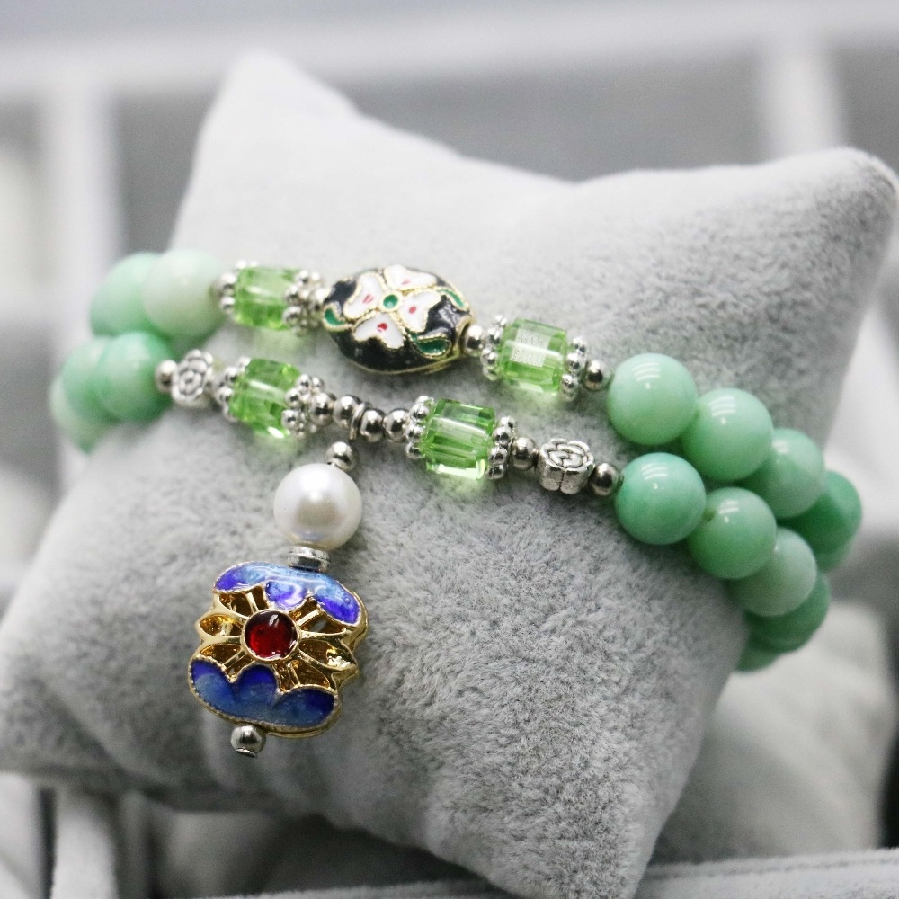 【YF】♕  Fashion Bracelet Cloisonne Accessories 8mm Emeralds beads hand chain for women girls Ladies Pendant