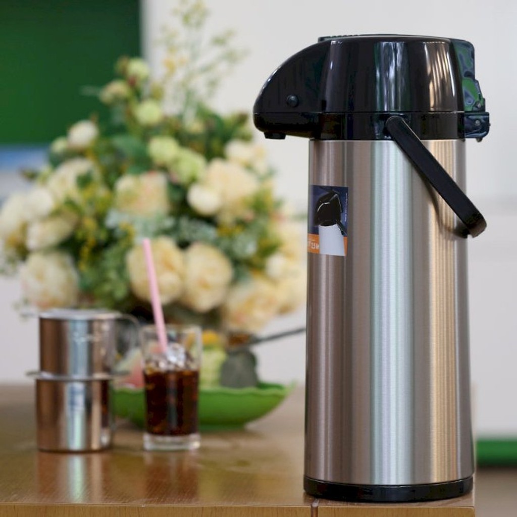 Phích Inox đựng nước nóng giữ nhiệt có cần bơm nước 2,5Lit Rạng Đông 2545ST1.E