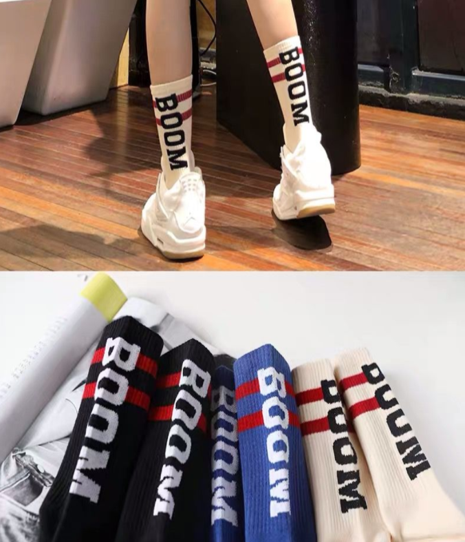 Set 2 đôi tất vớ cao cổ phong cách thế thao đường phố boom