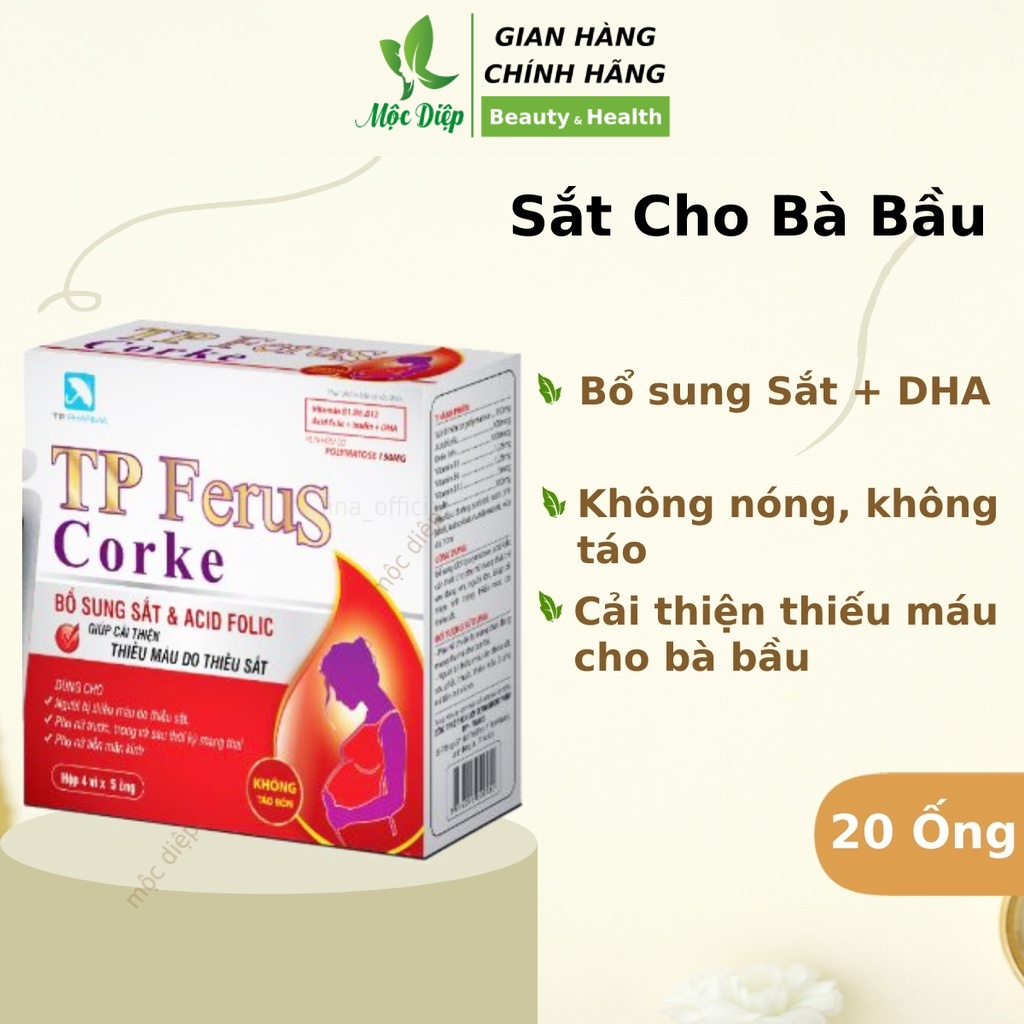 Sắt cho bà bầu không bị táo dạng ống TP Ferus Corke bổ sung sắt giảm hoa mắt chóng mặt đau đầu - Mộc Diệp