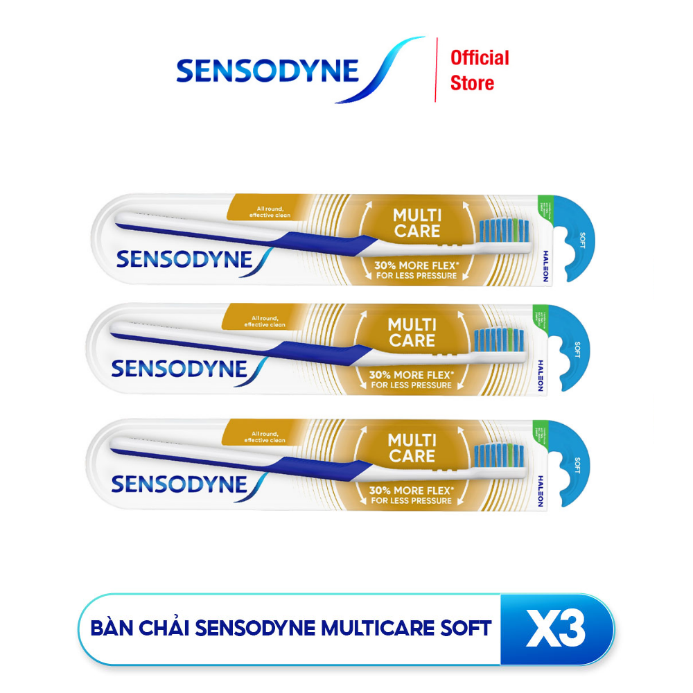 Bộ 3 Bàn chải đánh răng SENSODYNE Multicare Soft với lông bàn chải mềm, làm sạch răng toàn diện, bảo vệ nướu
