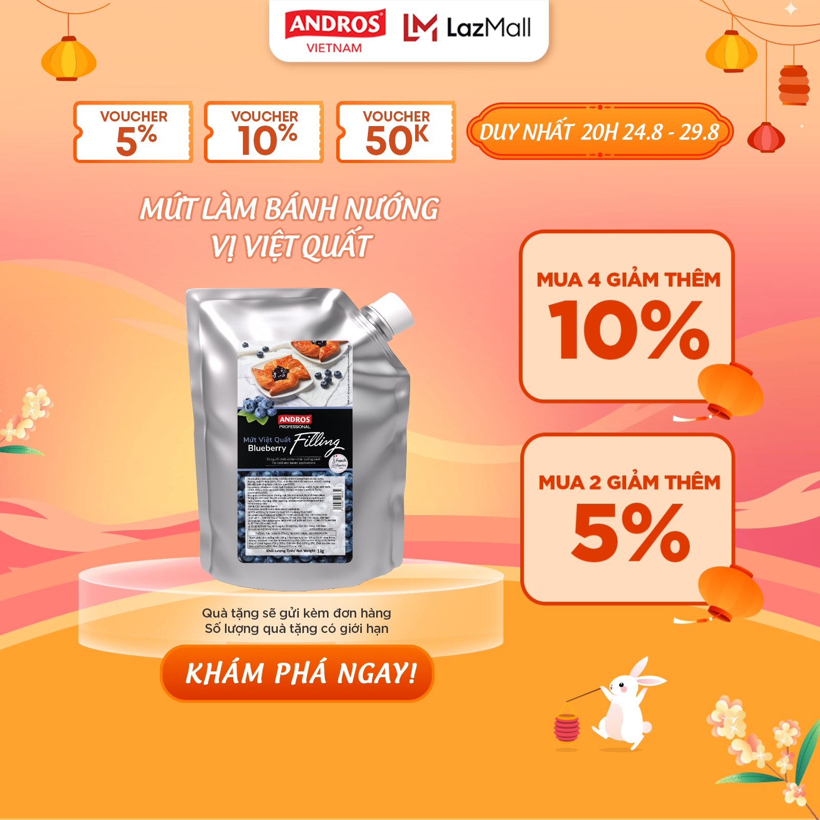 Mứt Làm Bánh Nướng Vị Việt Quất - Có miếng trái cây thật - FILLING - 1KG