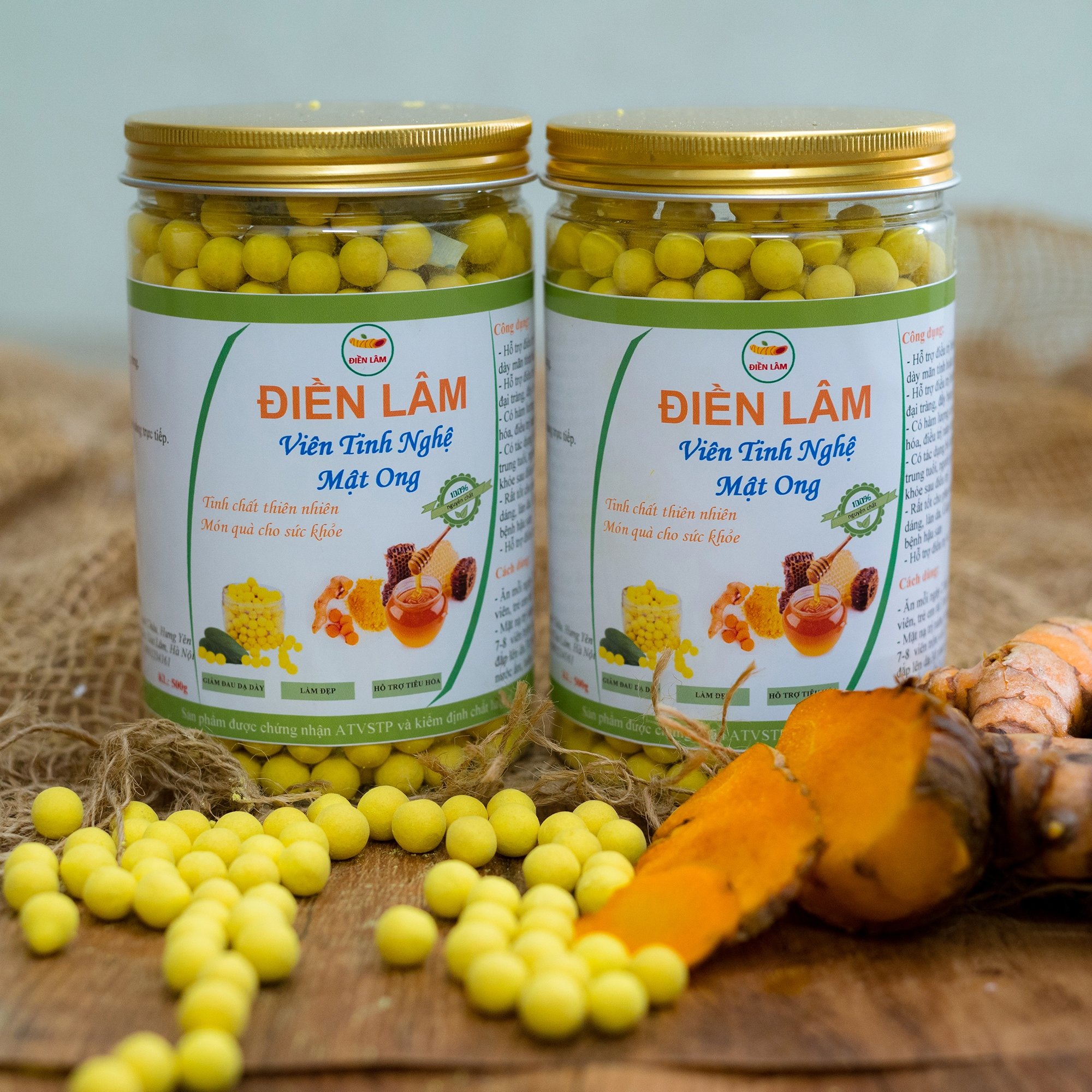 Viên Tinh Nghệ Mật Ong rừng Điền Lâm (hũ 1kg) hỗ trợ dạ dày, đại tràng, thải độc cơ thể, ngăn ngừa mụn, nám, tàn nhang, bổ máu cho phụ nữ sau sinh