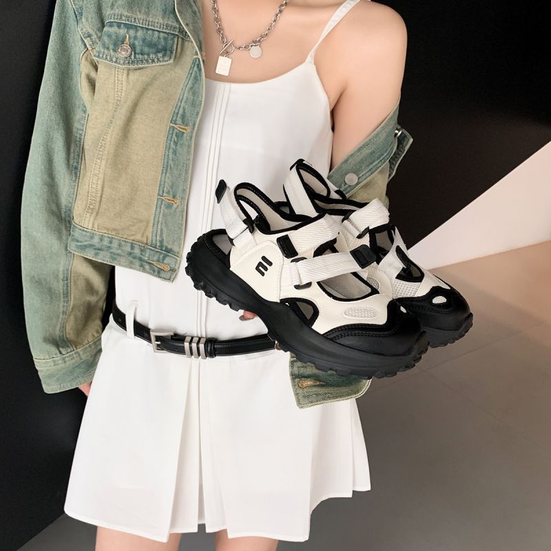 Women's Thick-Soled Mary Jane Sandals 2023 New All-Match Velcro Ugly and Cute Beach Shoes Women's Summer
