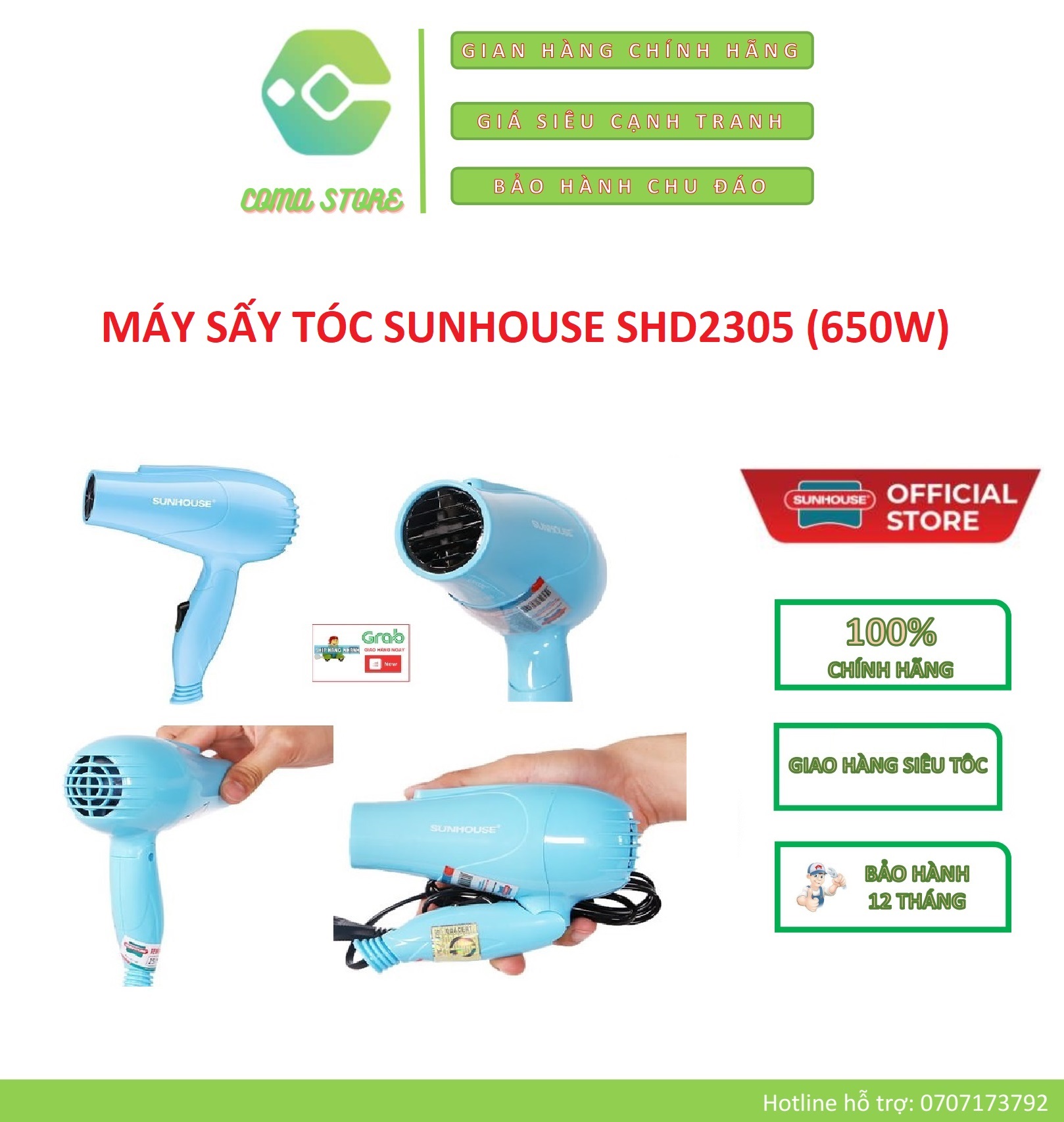 SHD2305 – MÁY SẤY TÓC SUNHOUSE 650W – BẢO HÀNH CHÍNH HÃNG 12 THÁNG