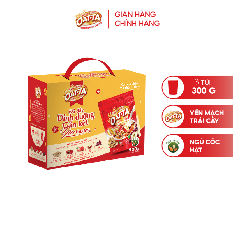 Hộp Qùa Tết 3 Túi OATTA Ngũ Cốc Yến Mạch Trái Cây 300g