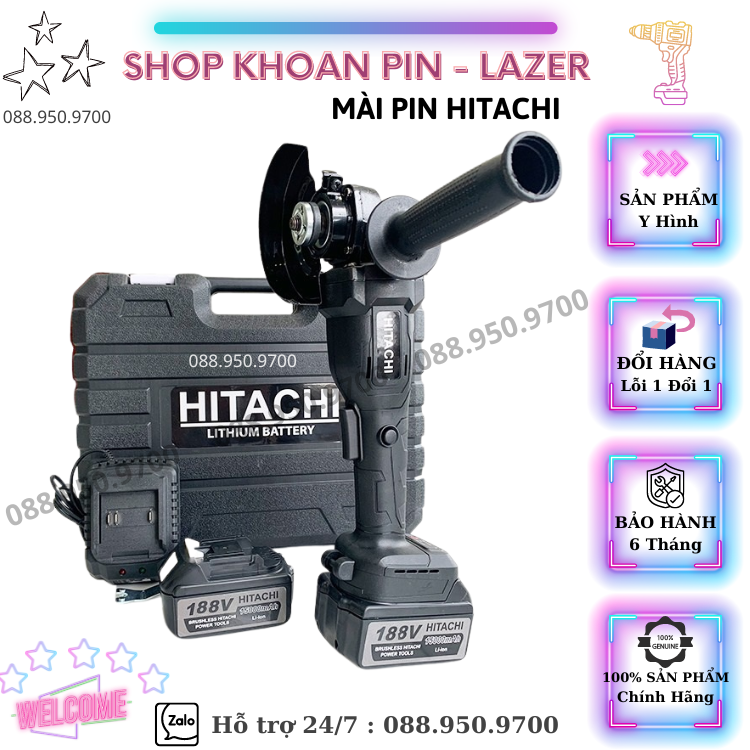 Máy mài pin HTC 118V - Máy cắt cầm tay không chổi than hitachi - pin 10 cell cao cấp