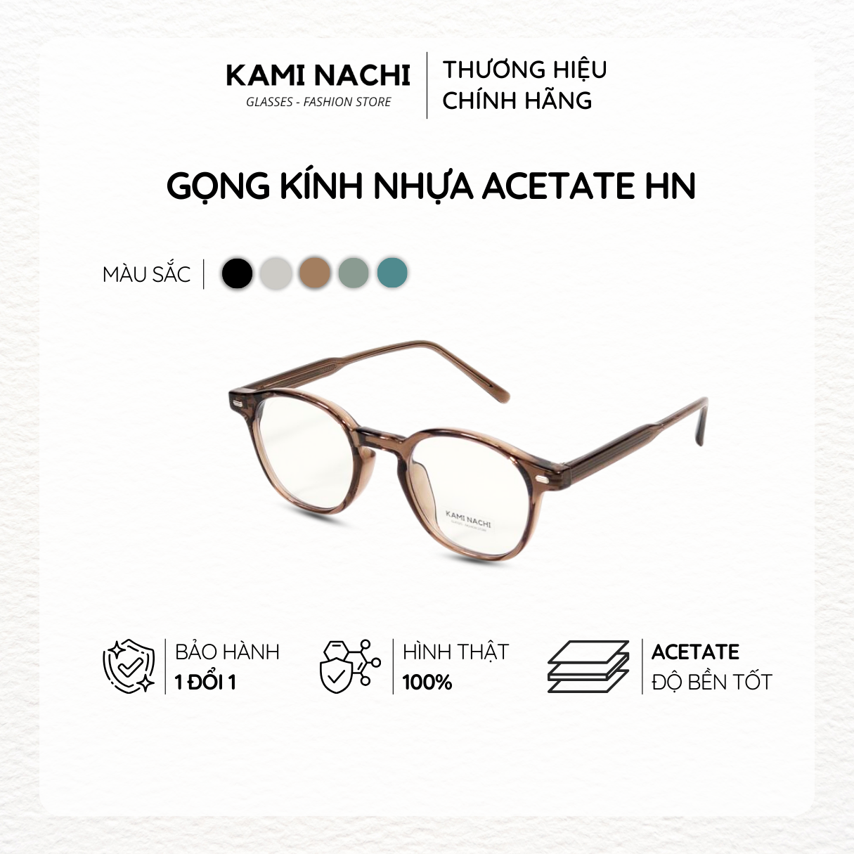 Gọng kính Acetate dáng tròn, có tròng chống Ánh Sáng Xanh KAMI NACHI phong cách hiện đại HN