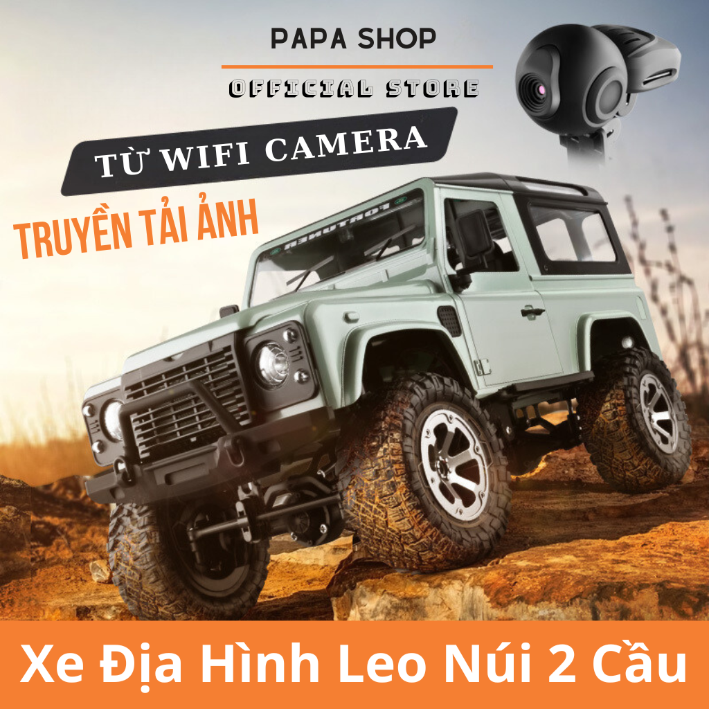 Xe jeep điều khiển từ xa, xe leo núi có camera 2 cầu tốc độ 10km/h rc có đèn servo điều tốc