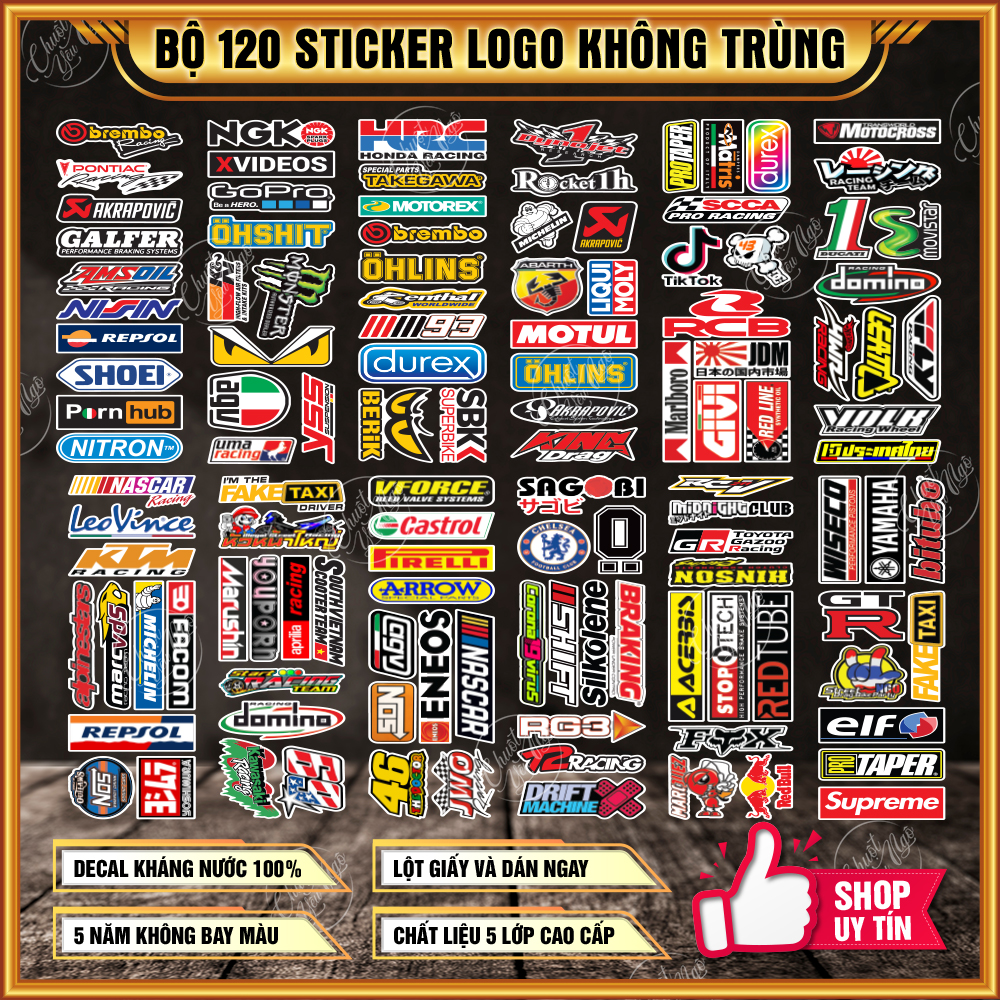 Combo 120 sticker không trùng hình dán decal tem xe logo trang trí xe máy nón bảo hiểm laptop South Vietnam Scooter Team