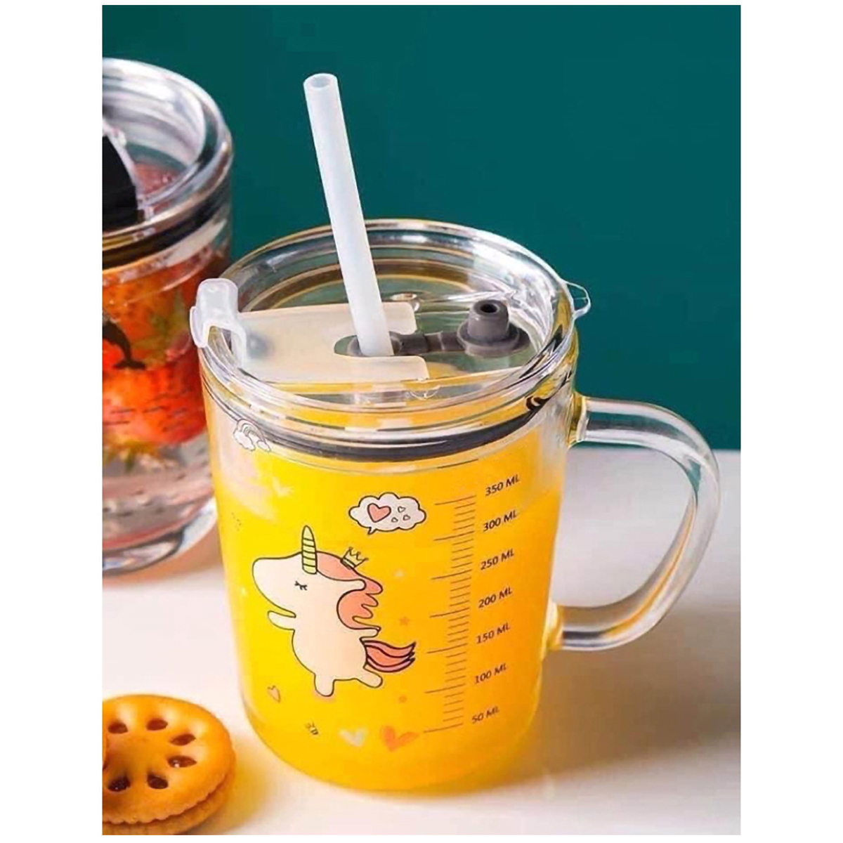 Ly thủy tinh chia vạch 400ml nhiều hình có ống hút