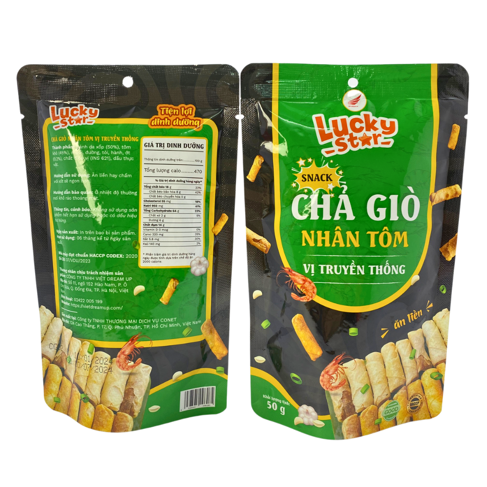 Chả giò sấy vị tôm truyền thống Lucky Star thơm ngon, snack bimbim ăn vặt giá rẻ