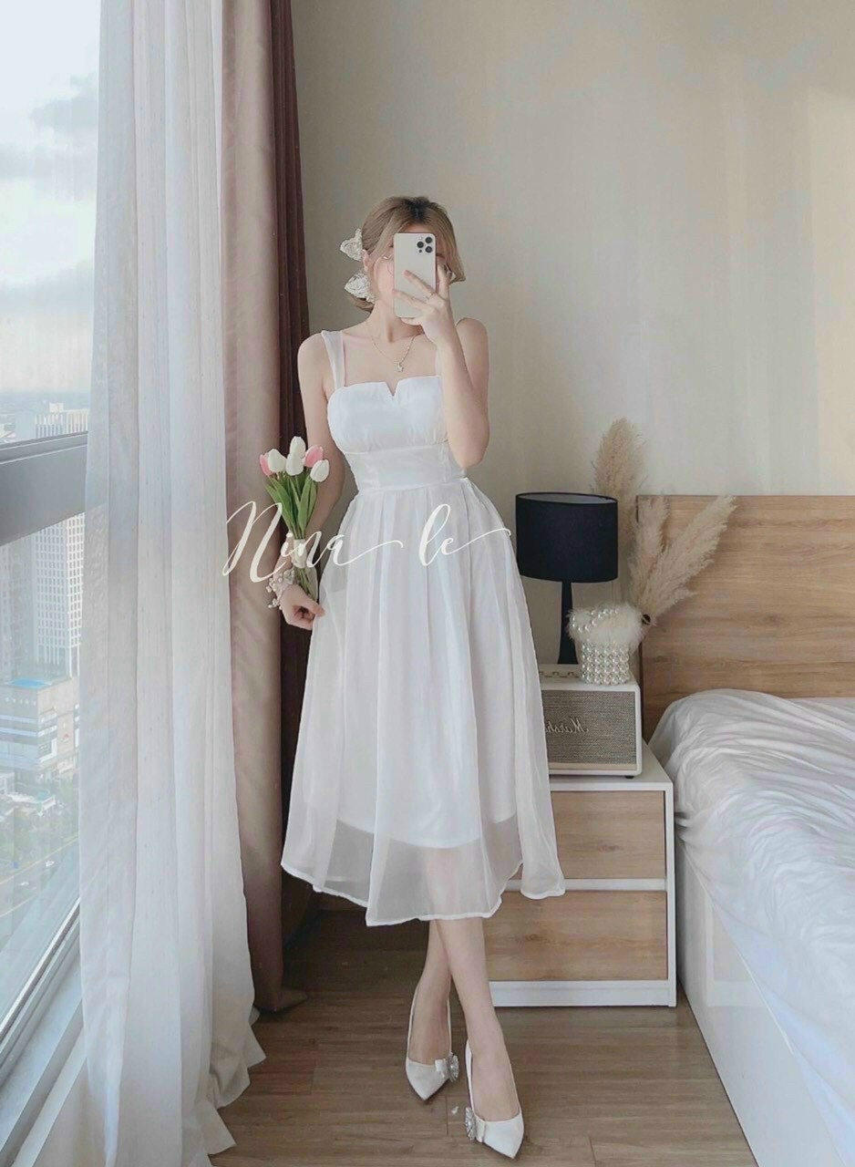 Váy đầm nữ chất liệu voan 2 dây cực ky đẹp