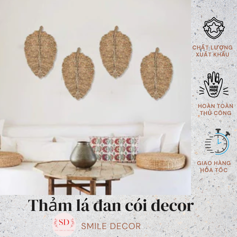 Thảm cói hình chiếc lá treo tường trang trí nhà cửa Smile Decor